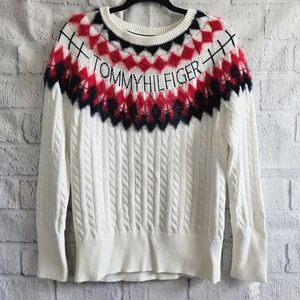 Tommy Hilfiger Women's Fair Isle Crewneck Cable Knit Winter Sweater NWT Medium